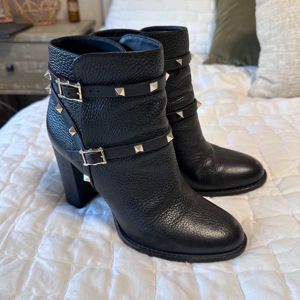 Valentino Garavani Black Studded Ankle Boots